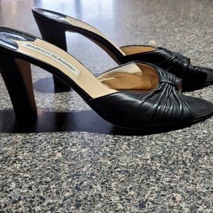 Manolo Blahnik Black Leather Mule